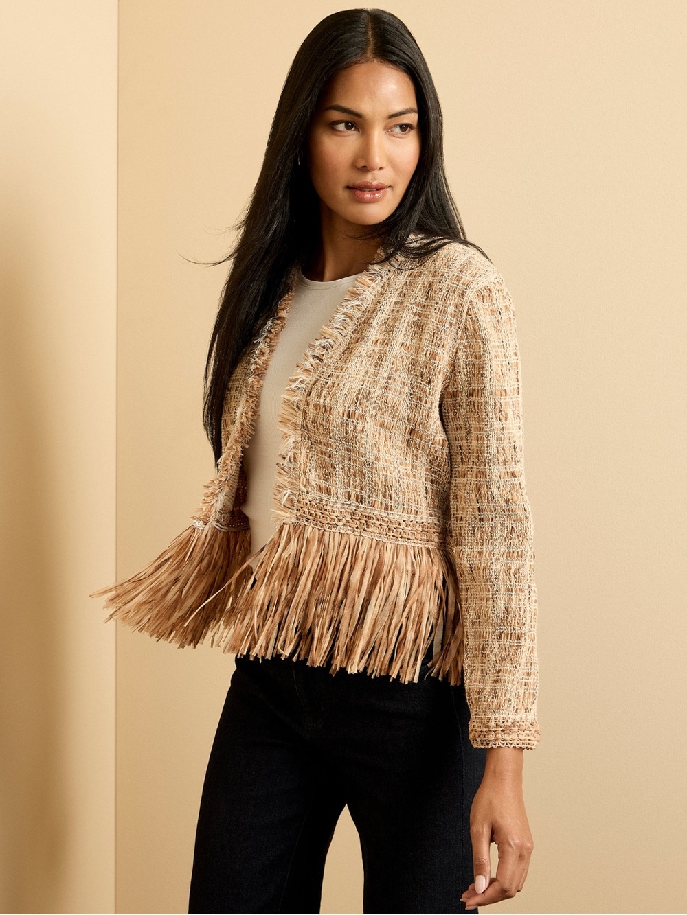 NIC+ZOE Iconic Cork  Fringe Tweed Jacket in XL